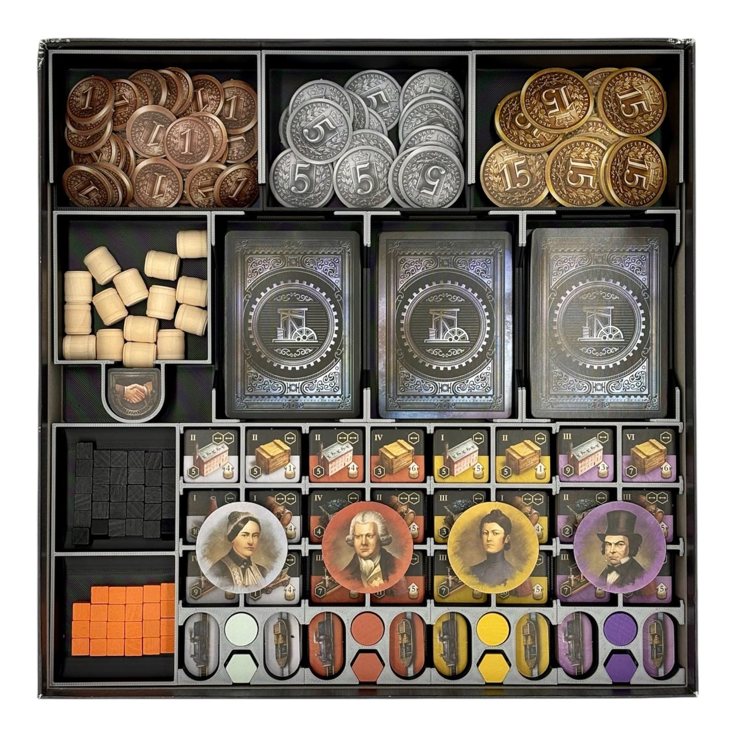Brettspiel Insert für Brass: Birmingham – vertikale Lagerung und edles Design