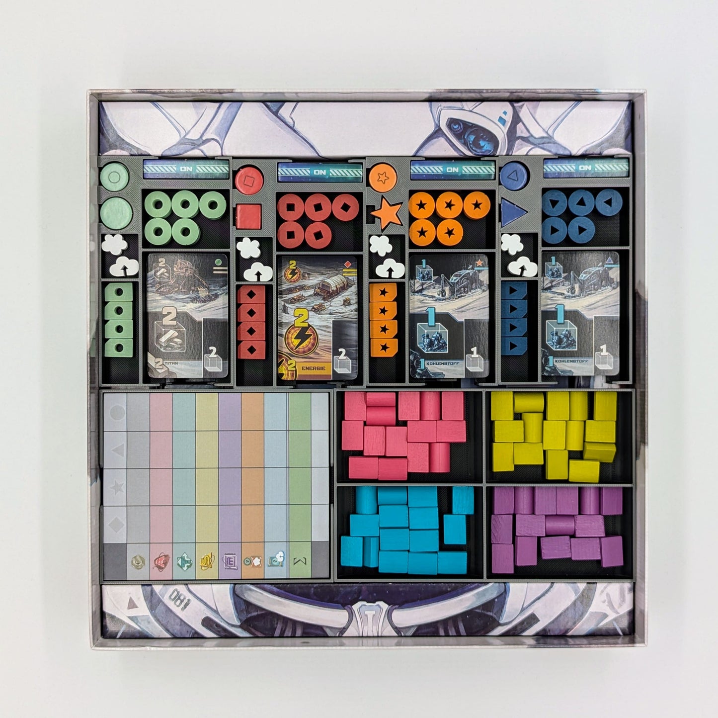 Skymines Insert, vollständig in der Spieleschachtel