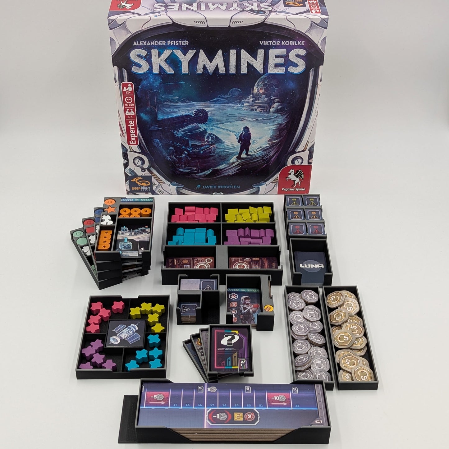 Einzelteile des Skymines-Inserts – 18 Komponenten, 3D-gedruckt aus PLA