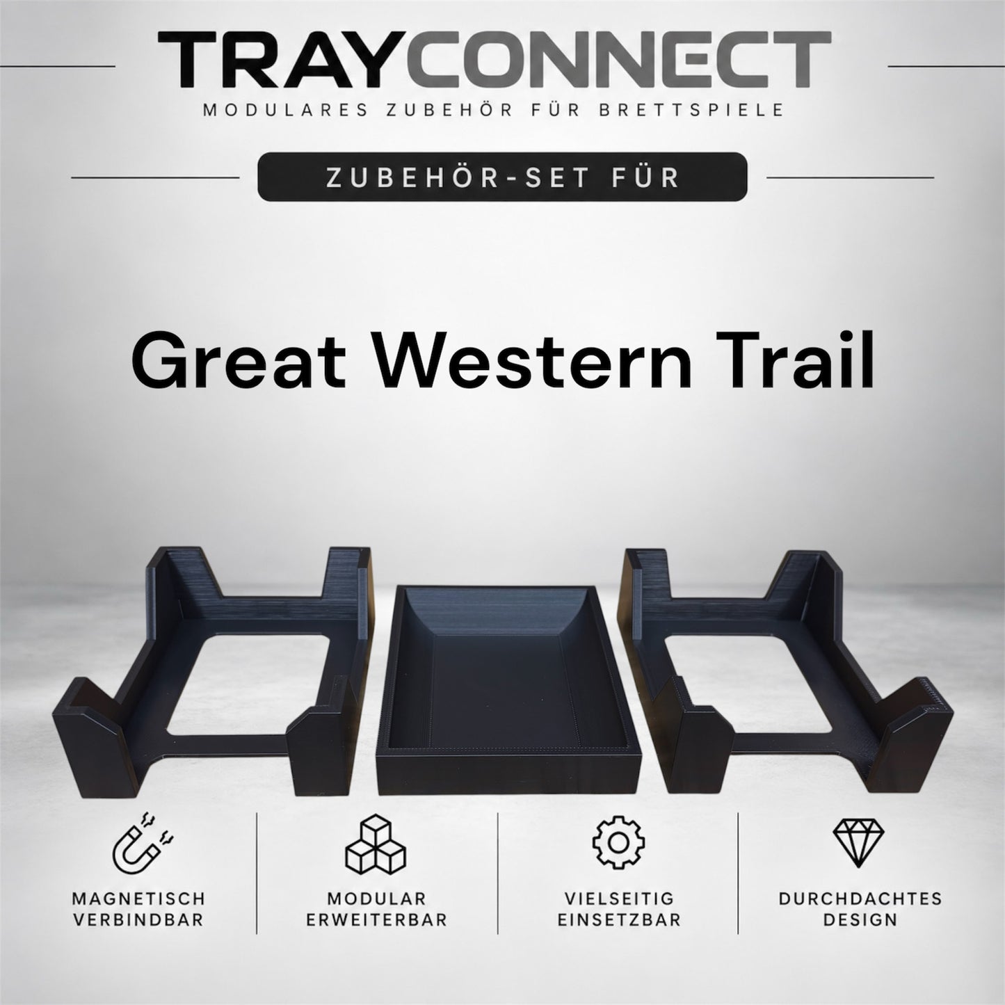 TrayConnect Zubehör-Set für Great Western Trail – 2 Kartenhalter und Münz-Tray in Schwarz